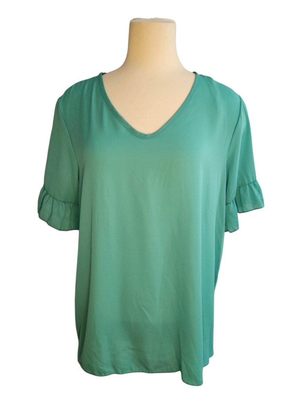 Hesed Large Women's Mint V-Neck Ruffle Sleeve Top NWT
